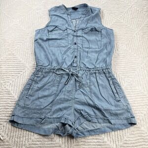 Mossimo Romper Womens L Blue Chambray Sleeveless Costal Resort Y2K Retro Gypsy